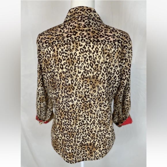 Jones New York Signature Leopard Floral Long Sleeve Button Down Shirt Cotton M - Picture 8 of 14